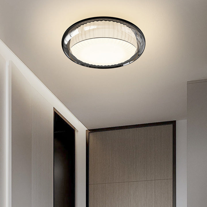 Contemporary Nordic Rotomolded Material, Glass &amp; Iron Round LED Flush Mount Ceiling Light For Bedroom &amp; Living Room