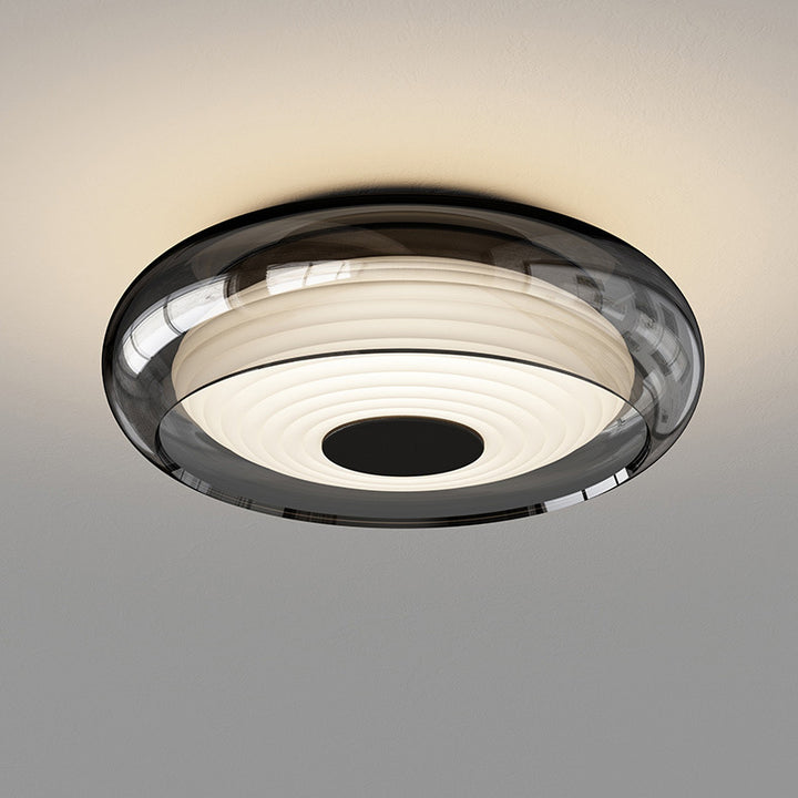 Contemporary Nordic Rotomolded Material, Glass &amp; Iron Round LED Flush Mount Ceiling Light For Bedroom &amp; Living Room