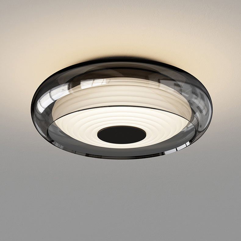 Lumière de plafond encastrée à LED ronde contemporaine en matériau rotomoulé nordique, verre et fer pour chambre et salon 