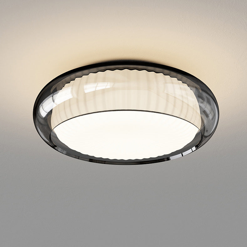 Contemporary Nordic Rotomolded Material, Glass &amp; Iron Round LED Flush Mount Ceiling Light For Bedroom &amp; Living Room