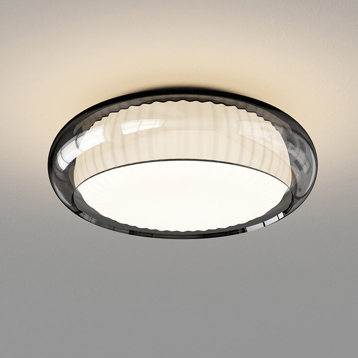 Contemporary Nordic Rotomolded Material, Glass &amp; Iron Round LED Flush Mount Ceiling Light For Bedroom &amp; Living Room