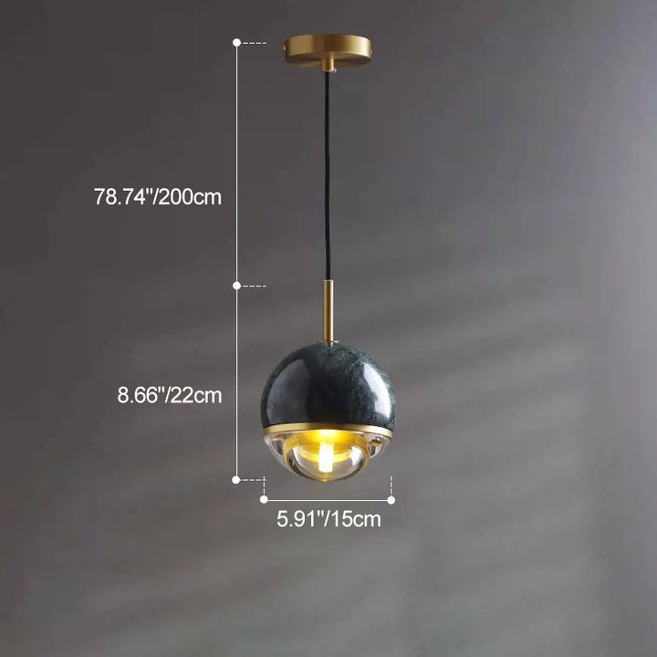 Contemporary Nordic Iron & Glass Globe 1-Light Pendant Light With Adjustable Cord For Bedroom, Living Room & Dining Room