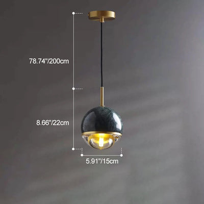 Contemporary Nordic Iron & Glass Globe 1-Light Pendant Light With Adjustable Cord For Bedroom, Living Room & Dining Room