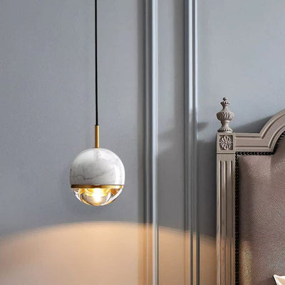 Contemporary Nordic Iron & Glass Globe 1-Light Pendant Light With Adjustable Cord For Bedroom, Living Room & Dining Room