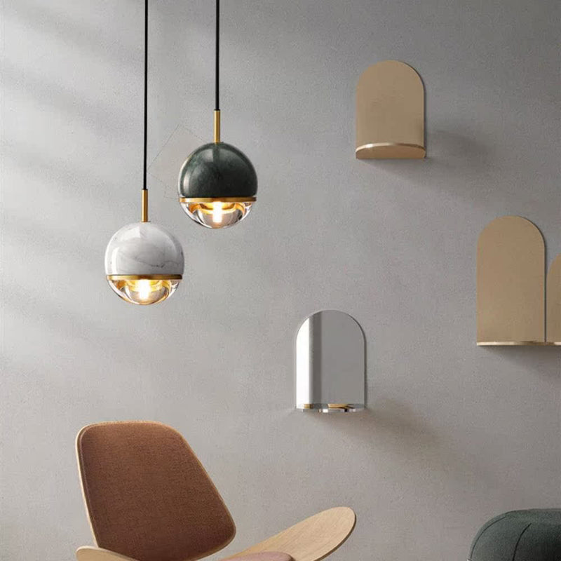 Contemporary Nordic Iron & Glass Globe 1-Light Pendant Light With Adjustable Cord For Bedroom, Living Room & Dining Room