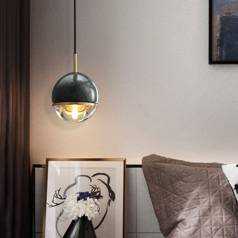 Contemporary Nordic Iron & Glass Globe 1-Light Pendant Light With Adjustable Cord For Bedroom, Living Room & Dining Room