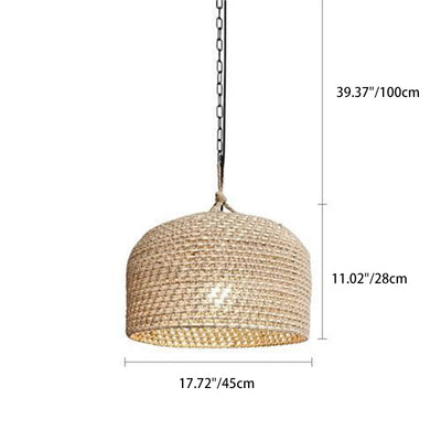 Traditionelle japanische Rattan-Runde 1-Licht Pendelleuchte für Schlafzimmer, Wohnzimmer & Esszimmer 