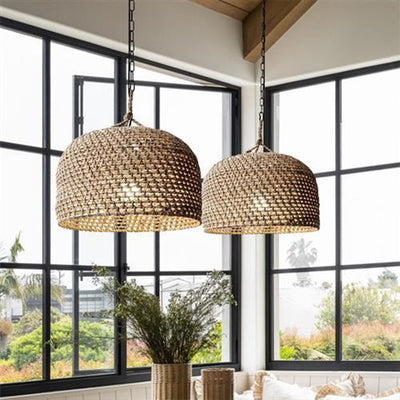 Traditionelle japanische Rattan-Runde 1-Licht Pendelleuchte für Schlafzimmer, Wohnzimmer & Esszimmer 