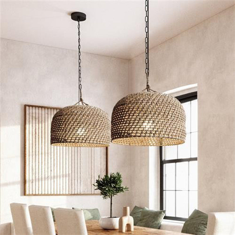 Traditionelle japanische Rattan-Runde 1-Licht Pendelleuchte für Schlafzimmer, Wohnzimmer & Esszimmer 