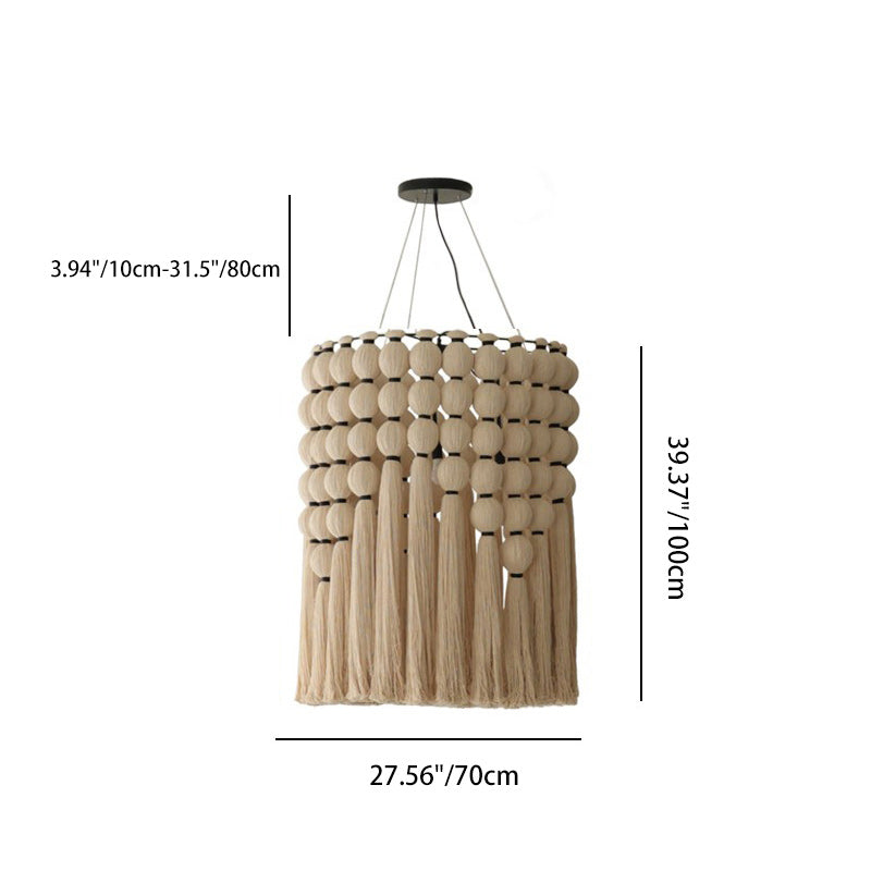 Contemporary Boho Alloy &amp; Cotton Round Tassel 3-Light Chandelier For Bedroom, Living Room &amp; Dining Room