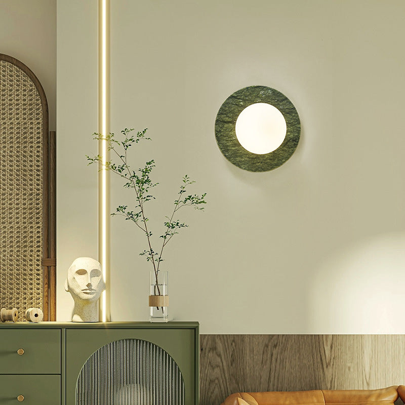 Applique murale contemporaine nordique en fer, marbre et verre rond à 1 lumière pour chambre et salon 