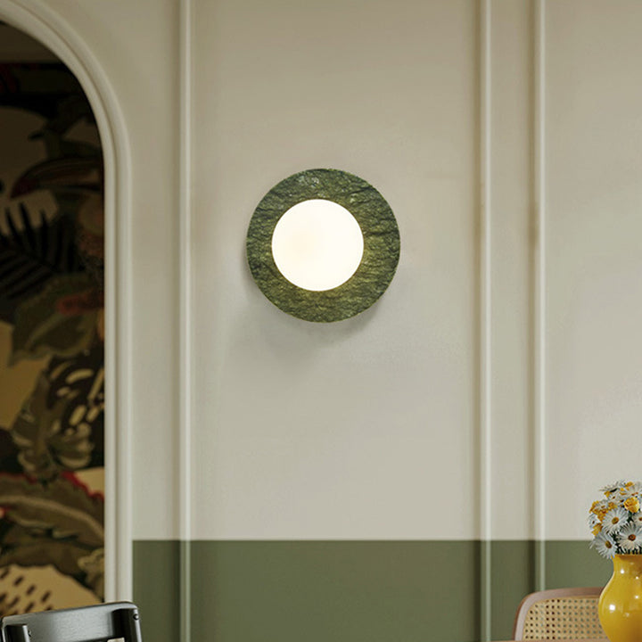 Applique murale contemporaine nordique en fer, marbre et verre rond à 1 lumière pour chambre et salon 