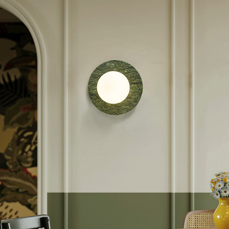 Applique murale contemporaine nordique en fer, marbre et verre rond à 1 lumière pour chambre et salon 