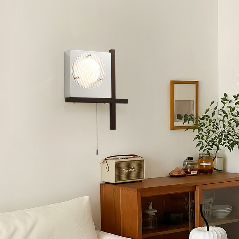 Moderne Mid-Century Eisen & Holz quadratische LED-Wandleuchte für Schlafzimmer & Wohnzimmer 