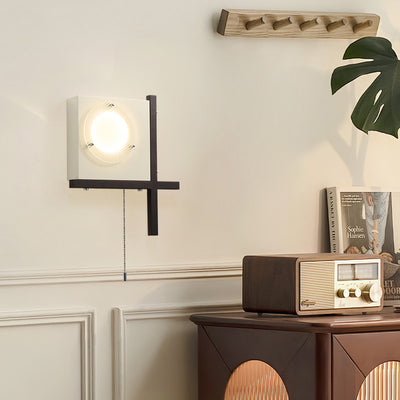 Moderne Mid-Century Eisen & Holz quadratische LED-Wandleuchte für Schlafzimmer & Wohnzimmer 