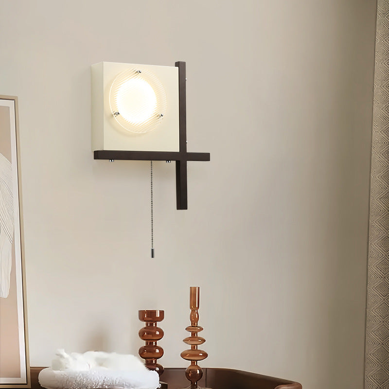 Moderne Mid-Century Eisen & Holz quadratische LED-Wandleuchte für Schlafzimmer & Wohnzimmer 