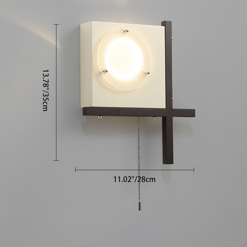 Moderne Mid-Century Eisen & Holz quadratische LED-Wandleuchte für Schlafzimmer & Wohnzimmer 