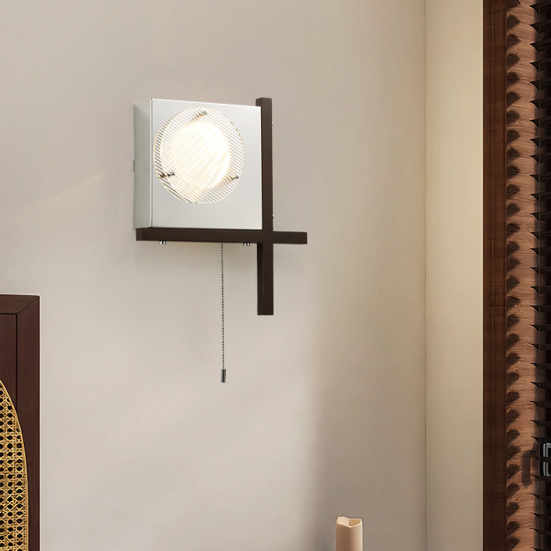 Moderne Mid-Century Eisen & Holz quadratische LED-Wandleuchte für Schlafzimmer & Wohnzimmer 