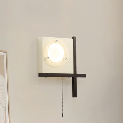 Moderne Mid-Century Eisen & Holz quadratische LED-Wandleuchte für Schlafzimmer & Wohnzimmer 