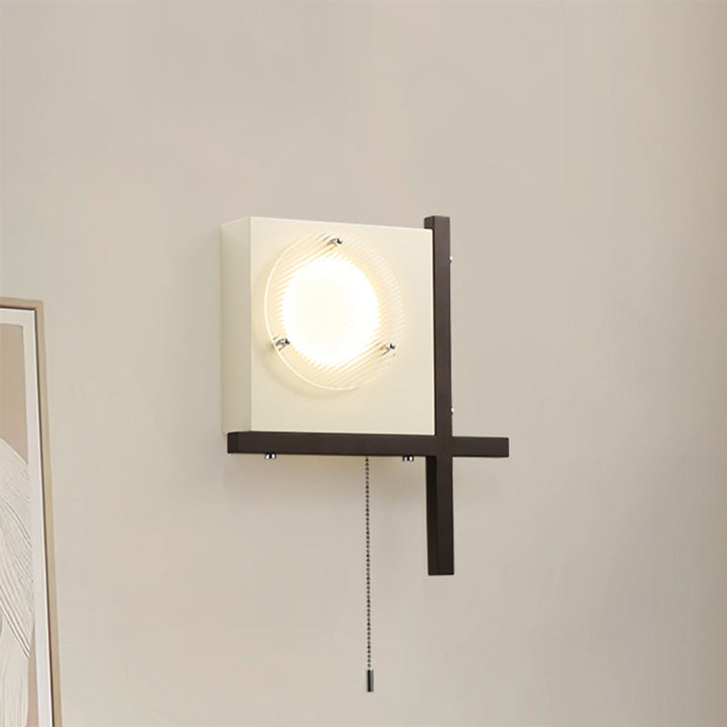 Moderne Mid-Century Eisen & Holz quadratische LED-Wandleuchte für Schlafzimmer & Wohnzimmer 