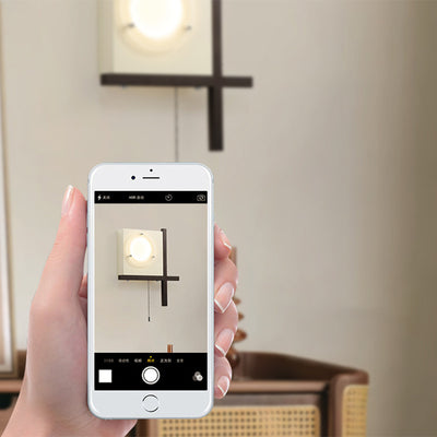 Moderne Mid-Century Eisen & Holz quadratische LED-Wandleuchte für Schlafzimmer & Wohnzimmer 