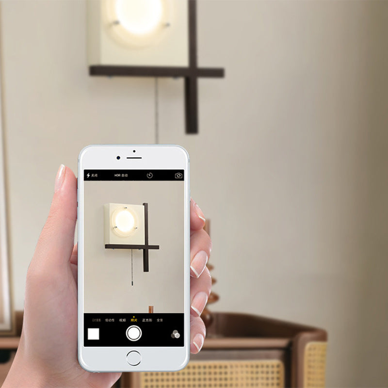 Moderne Mid-Century Eisen & Holz quadratische LED-Wandleuchte für Schlafzimmer & Wohnzimmer 