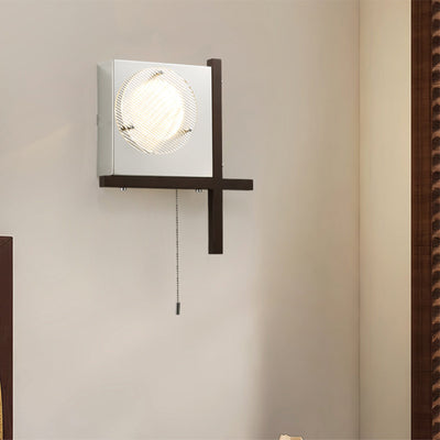 Moderne Mid-Century Eisen & Holz quadratische LED-Wandleuchte für Schlafzimmer & Wohnzimmer 