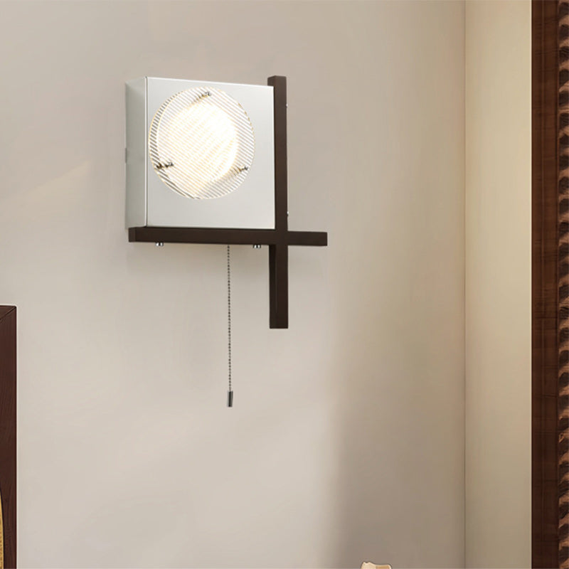 Moderne Mid-Century Eisen & Holz quadratische LED-Wandleuchte für Schlafzimmer & Wohnzimmer 