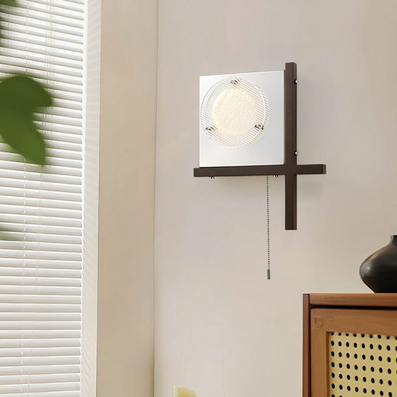 Moderne Mid-Century Eisen & Holz quadratische LED-Wandleuchte für Schlafzimmer & Wohnzimmer 