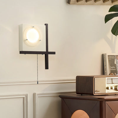 Moderne Mid-Century Eisen & Holz quadratische LED-Wandleuchte für Schlafzimmer & Wohnzimmer 