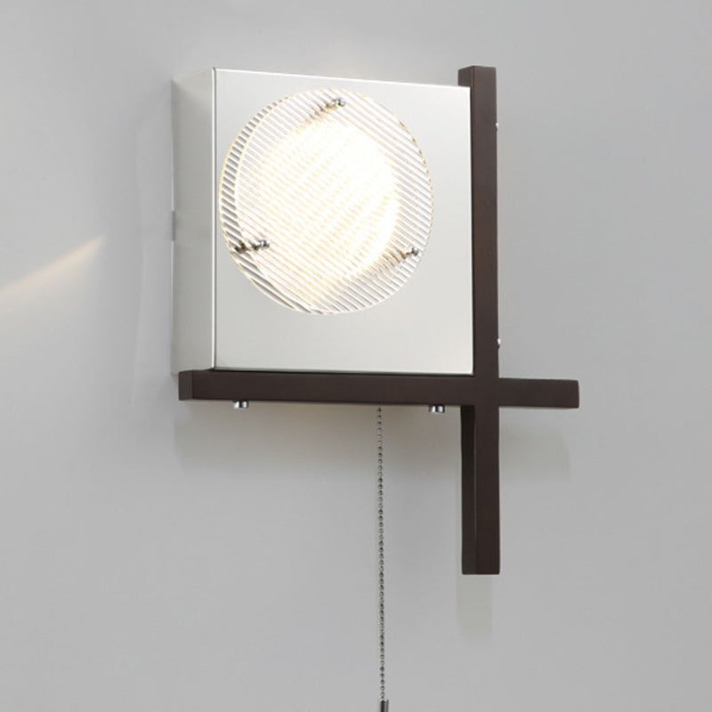 Moderne Mid-Century Eisen & Holz quadratische LED-Wandleuchte für Schlafzimmer & Wohnzimmer 