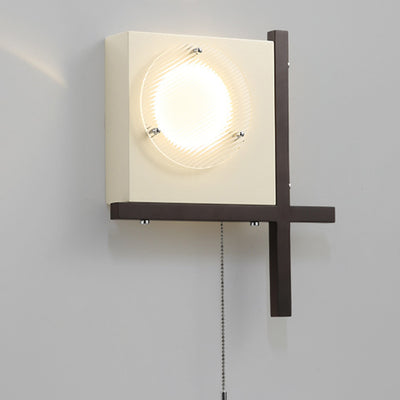 Moderne Mid-Century Eisen & Holz quadratische LED-Wandleuchte für Schlafzimmer & Wohnzimmer 