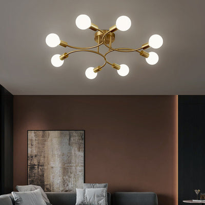 Plafonnier semi-encastré contemporain nordique en métal courbé 4/6/8 lumières pour chambre et salon 