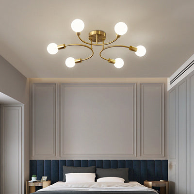 Plafonnier semi-encastré contemporain nordique en métal courbé 4/6/8 lumières pour chambre et salon 