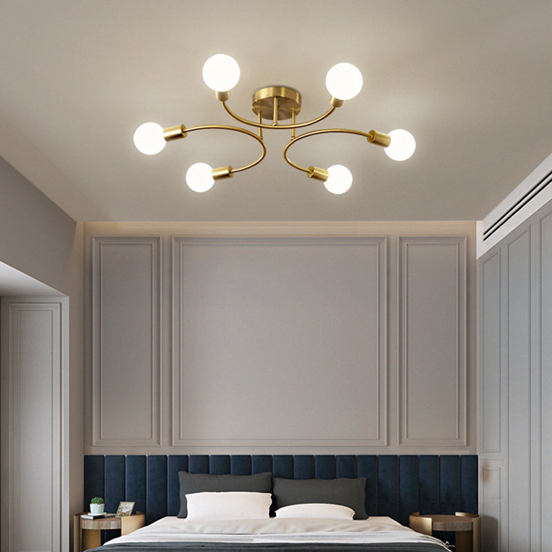 Plafonnier semi-encastré contemporain nordique en métal courbé 4/6/8 lumières pour chambre et salon 