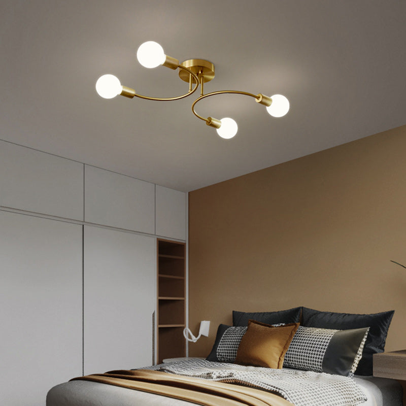 Plafonnier semi-encastré contemporain nordique en métal courbé 4/6/8 lumières pour chambre et salon 