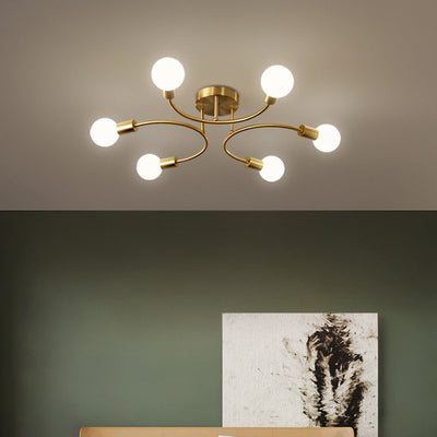 Plafonnier semi-encastré contemporain nordique en métal courbé 4/6/8 lumières pour chambre et salon 