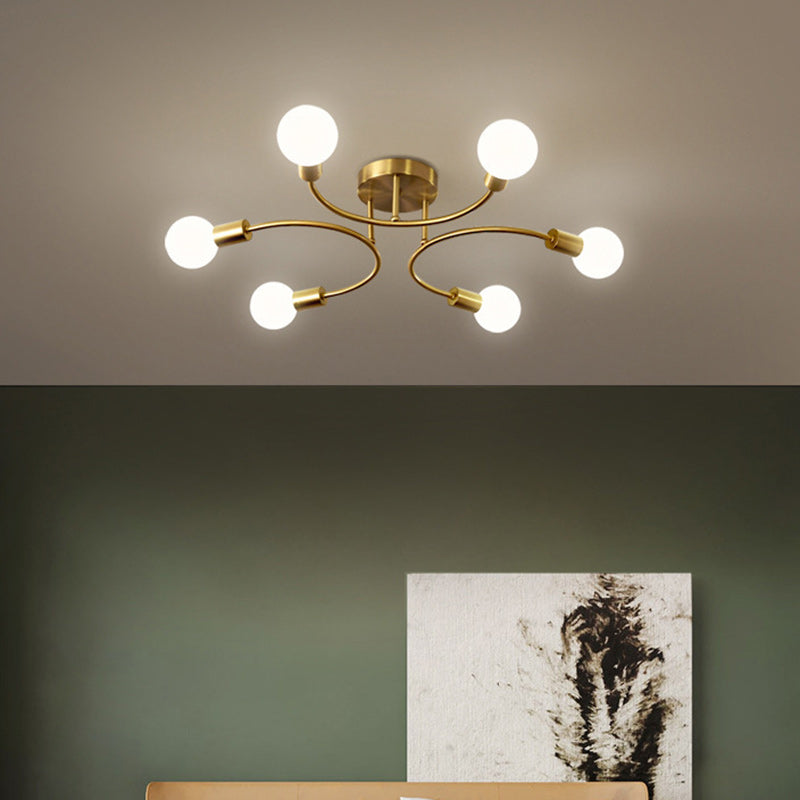 Plafonnier semi-encastré contemporain nordique en métal courbé 4/6/8 lumières pour chambre et salon 