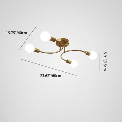 Plafonnier semi-encastré contemporain nordique en métal courbé 4/6/8 lumières pour chambre et salon 
