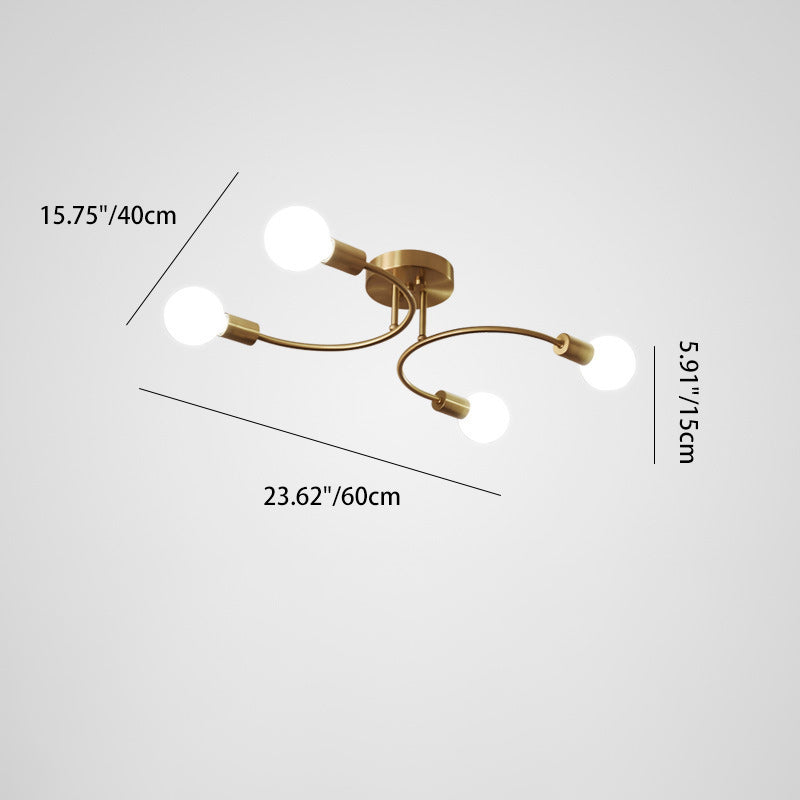 Plafonnier semi-encastré contemporain nordique en métal courbé 4/6/8 lumières pour chambre et salon 