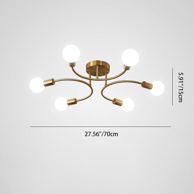 Plafonnier semi-encastré contemporain nordique en métal courbé 4/6/8 lumières pour chambre et salon 