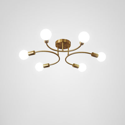 Plafonnier semi-encastré contemporain nordique en métal courbé 4/6/8 lumières pour chambre et salon 