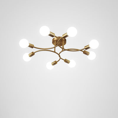 Plafonnier semi-encastré contemporain nordique en métal courbé 4/6/8 lumières pour chambre et salon 