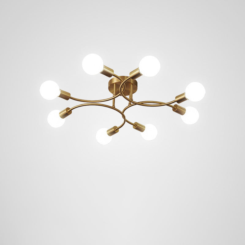 Plafonnier semi-encastré contemporain nordique en métal courbé 4/6/8 lumières pour chambre et salon 