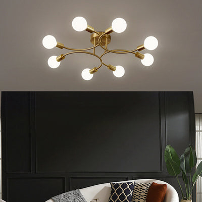 Plafonnier semi-encastré contemporain nordique en métal courbé 4/6/8 lumières pour chambre et salon 