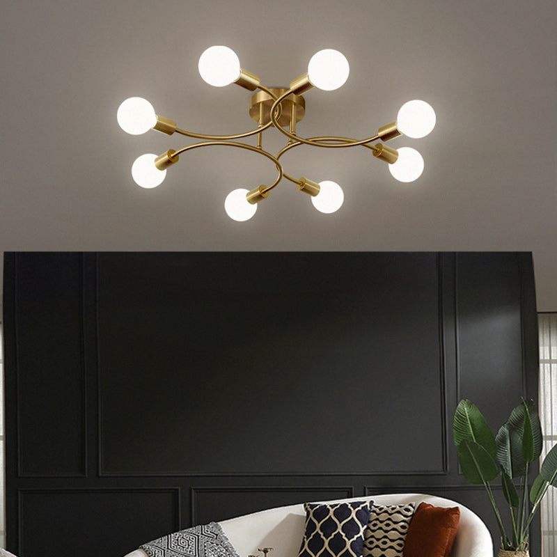 Plafonnier semi-encastré contemporain nordique en métal courbé 4/6/8 lumières pour chambre et salon 