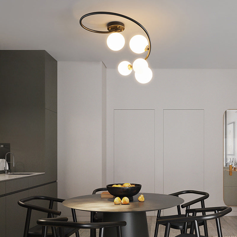 Zeitgenössische nordische Eisen- &amp; Glasrunde 4/5/7-Licht Halbeinbau-Deckenleuchte für Schlafzimmer &amp; Wohnzimmer 