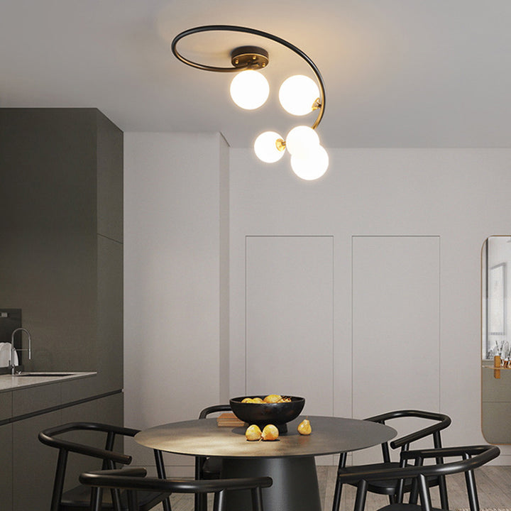 Zeitgenössische nordische Eisen- &amp; Glasrunde 4/5/7-Licht Halbeinbau-Deckenleuchte für Schlafzimmer &amp; Wohnzimmer 