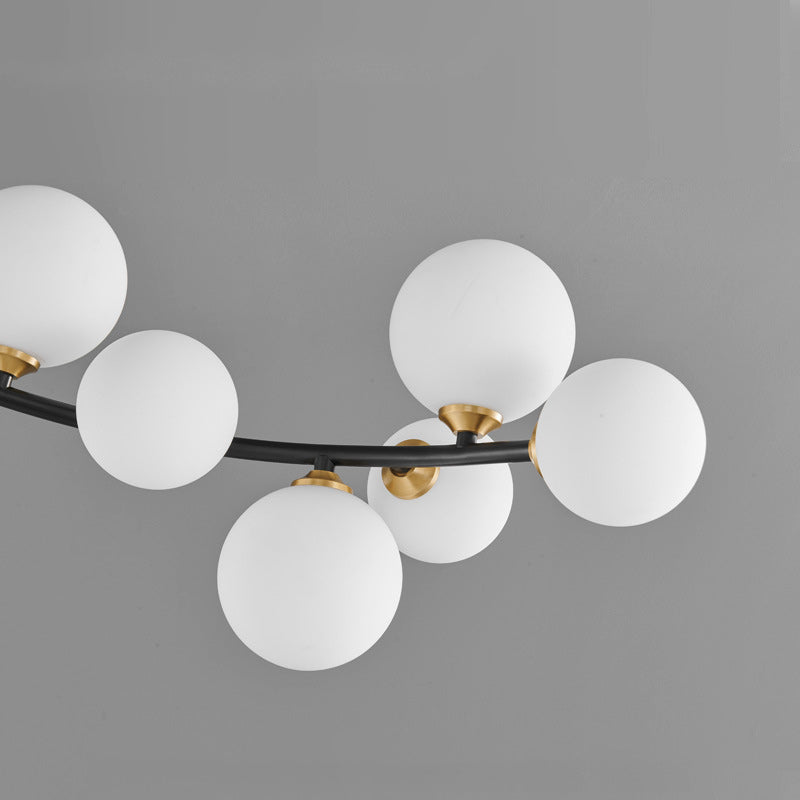 Lustre semi-encastré contemporain nordique en fer et verre courbé rond 4/5/7 lumières pour chambre et salon 