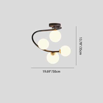 Lustre semi-encastré contemporain nordique en fer et verre courbé rond 4/5/7 lumières pour chambre et salon 